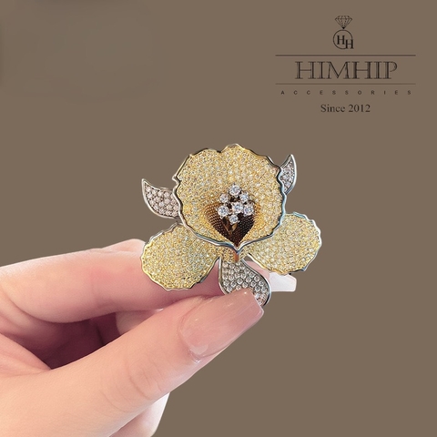 Trâm, Ghim Cài Áo HimHip Hoa Lan Sang Trọng HKCC Đính Đá Phale 4,6cm