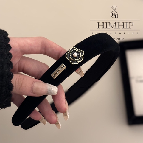Bờm HimHip Phối Vải Nhung Mix Hoa Trà Thanh Lịch 1.8cm - Đen
