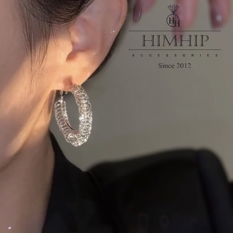 Khuyên Tai Ngắn HimHip Vòng Tròn Kết Hợp Các Vòng Rung Rinh Nhỏ Sang Trọng HKCC 3.5x3cm