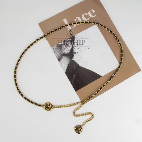 Dây Lưng Xích HimHip HKCC Mặt Hoa Hồng Thanh Lịch Phối Da PU 106*0.7cm