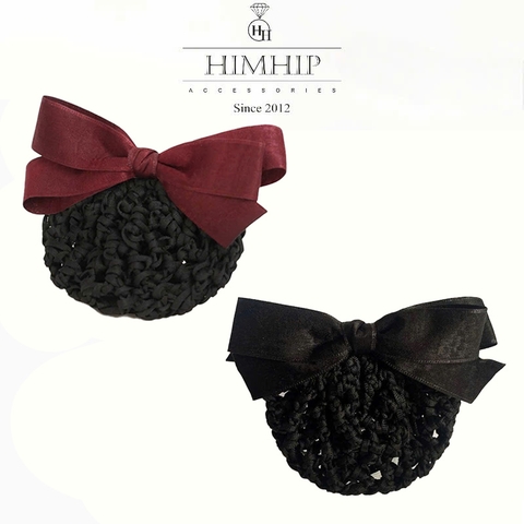 Kẹp Bối, Búi Lưới HimHip Đính Nơ Vải Trơn Đơn Giản 14cm