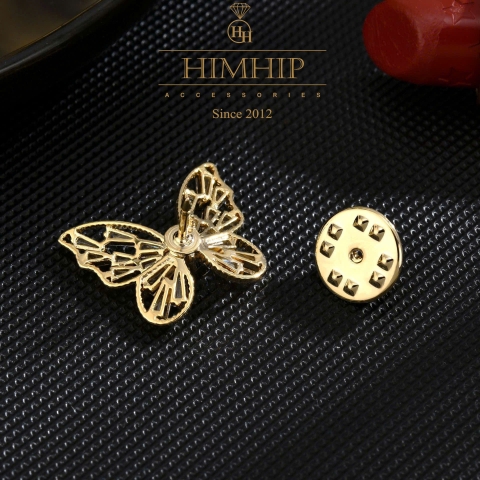 Pin Cài Áo HimHip Bướm Vàng Cánh Mảnh Quý Phái HKCC Đính Phale 2,5*2,5cm