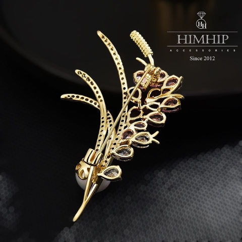 Trâm, Ghim Cài Áo HimHip Bông Lúa Hồng Thanh Lịch HKCC Mix Trai 3*6cm