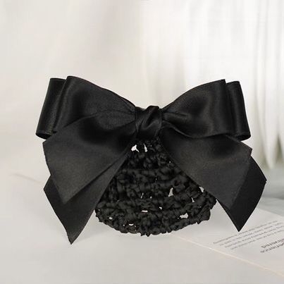 Kẹp Bối, Búi Lưới HimHip Phối Vải Trơn Nơ Đen Bản To Thanh Lịch