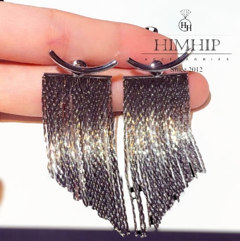 Khuyên Tai Bản To HimHip Mặt Móc C Phối Tua Rua Sang Trọng HKCC 2.1x6cm