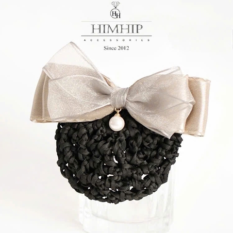 Kẹp Bối, Búi Lưới HimHip Mix Hạt Giả Trai Nơ Vải Sang Trọng 11cm