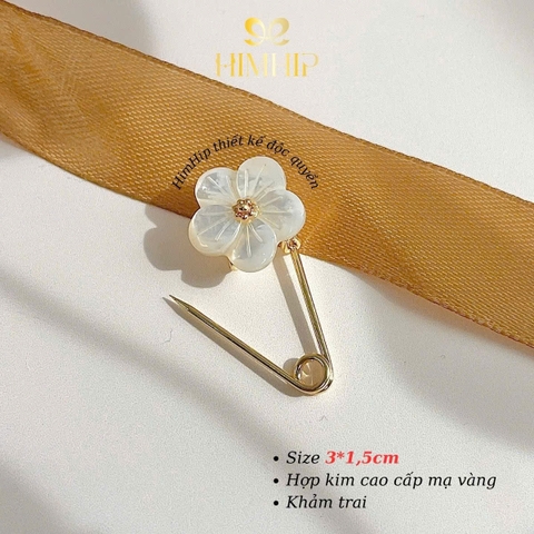 [Thiết kế] Trâm, Ghim Cài Áo Kim Băng HimHip HKCC Bạch Ngọc Mai 3x1.5cm