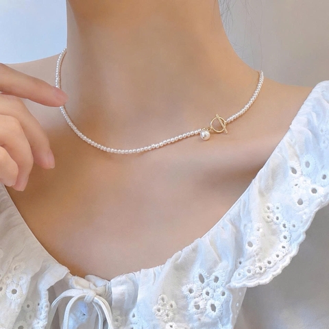 [Thiết Kế] Vòng Cổ HimHip Tinh Thể Ngọc Trai Dáng Trơn Thanh Lịch 38cm HPBD