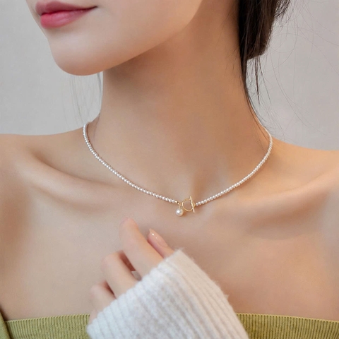 [Thiết Kế] Vòng Cổ HimHip Tinh Thể Ngọc Trai Dáng Trơn Thanh Lịch 38cm HPBD