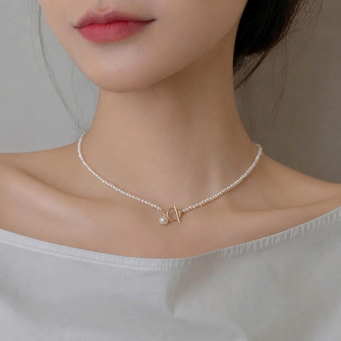 [Thiết Kế] Vòng Cổ HimHip Tinh Thể Ngọc Trai Dáng Trơn Thanh Lịch 38cm HPBD