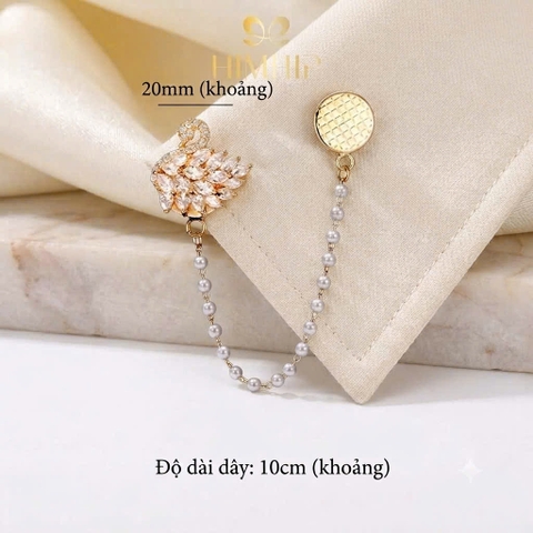 Pin Cài Tự Hít HimHip Thiên Nga Phale 2cm Phối Dây Xích Hạt Giả Trai 10cm
