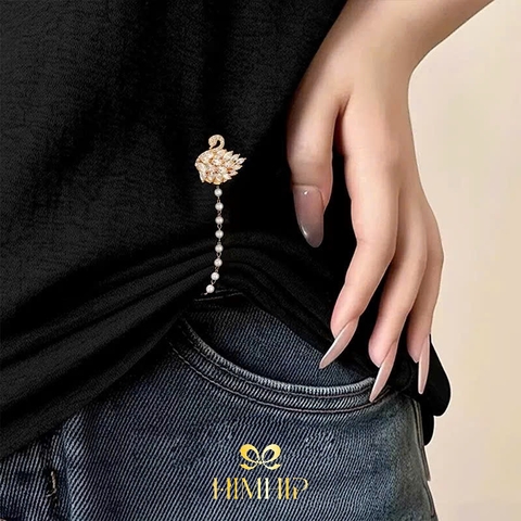 Pin Cài Tự Hít HimHip Thiên Nga Phale 2cm Phối Dây Xích Hạt Giả Trai 10cm