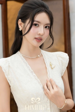 [Thiết kế] Vòng Cổ HimHip Tinh Thể Ngọc Trai Khoa Hoa Bốn Cánh May Mắn 4ly 39cm