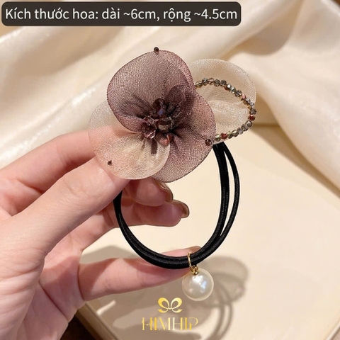 Dây Buộc Tóc HimHip Hoa Voan Vải Nối Vòng Đá Phale 6x4.5cm