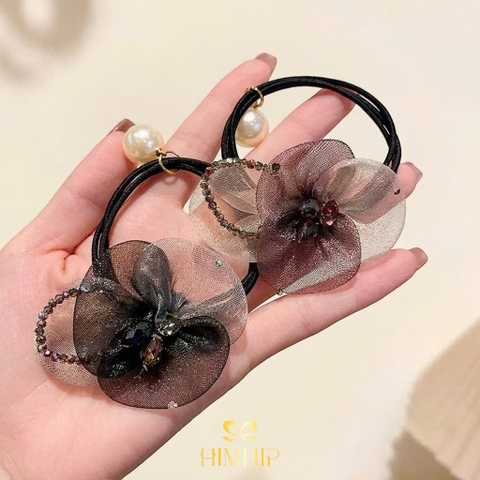 Dây Buộc Tóc HimHip Hoa Voan Vải Nối Vòng Đá Phale 6x4.5cm