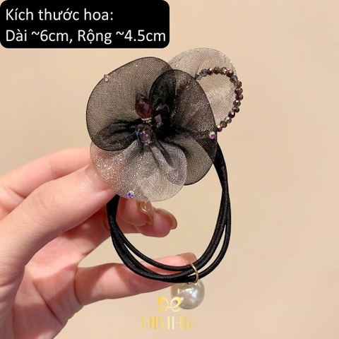 Dây Buộc Tóc HimHip Hoa Voan Vải Nối Vòng Đá Phale 6x4.5cm
