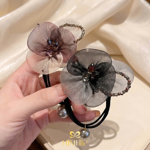 Dây Buộc Tóc HimHip Hoa Voan Vải Nối Vòng Đá Phale 6x4.5cm