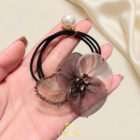 Dây Buộc Tóc HimHip Hoa Voan Vải Nối Vòng Đá Phale 6x4.5cm