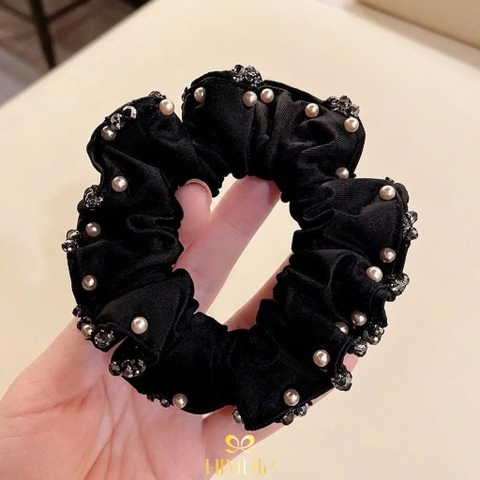Dây Buộc Tóc HimHip Vải Nhún Viền Giả Trai Phối Đá Phale 9cm (bản nhún 3cm)