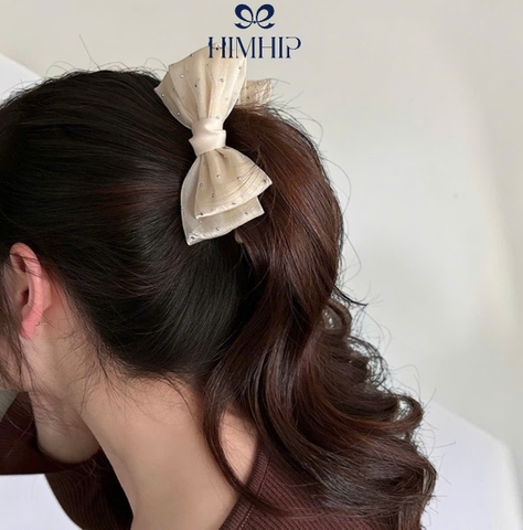Kẹp Móc Dọc HimHip Resin Nơ Voan Bóng Đính Hạt Lấp Lánh 12cm