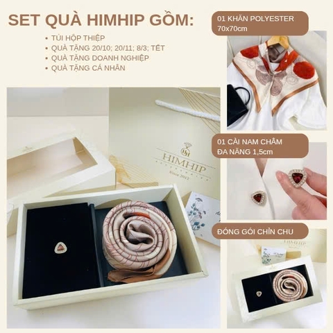 Set Quà 20/10 HimHip Khăn Lụa 70x70cm & Pin Cài Tự Hít Kèm Túi Hộp Thiệp - 1299