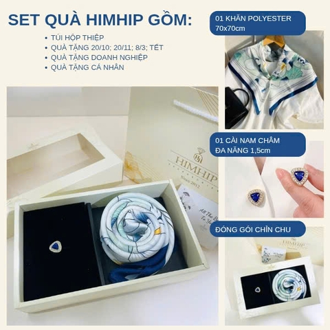 Set Quà 20/10 HimHip Khăn Lụa 70x70cm & Pin Cài Tự Hít Kèm Túi Hộp Thiệp - 1298
