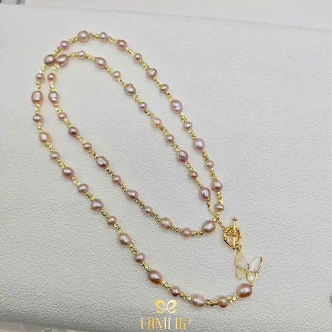 Vòng Cổ HimHip Hồng Dị Châu 5~8li Khóa Charm Hồ Điệp Khảm Trai 66cm