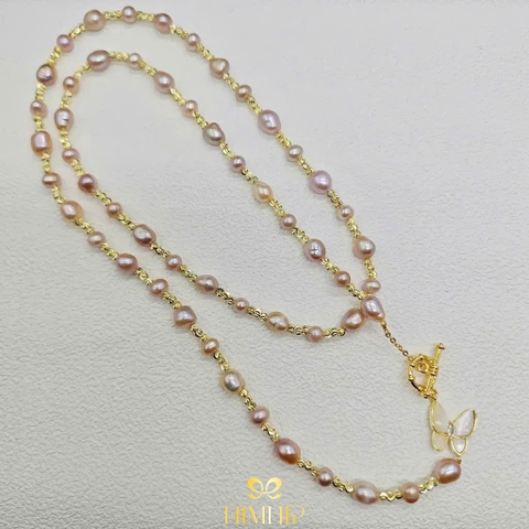 Vòng Cổ HimHip Hồng Dị Châu 5~8li Khóa Charm Hồ Điệp Khảm Trai 66cm