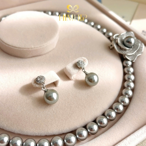 Set Trang Sức HimHip Vòng Cổ Tinh Thể Ngọc Trai 8li Sang Trọng 40cm, Khuyên Tai Ngắn Tinh Thể Ngọc Trai 0.9x2.2cm, Cài Áo Hoa Hồng Xoắn Nụ Giả Trai 2.8cm Kèm Túi Hộp Thiệp -121