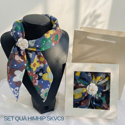 Set Quà 20/10 HimHip Khăn Viscose 53*53cm & Cài Khăn Kèm Túi Hộp Thiệp - 09