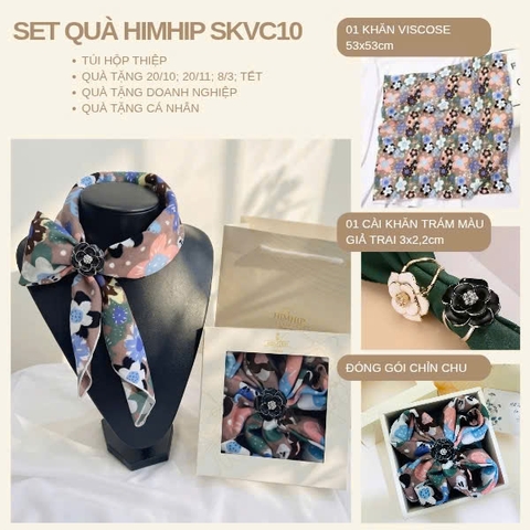Set Quà 20/10 HimHip Khăn Viscose 53*53cm & Cài Khăn Kèm Túi Hộp Thiệp - 10