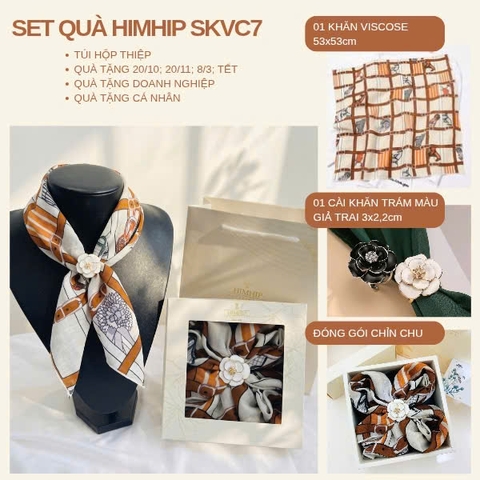 Set Quà 20/10 HimHip Khăn Viscose 53*53cm & Cài Khăn Kèm Túi Hộp Thiệp - 07