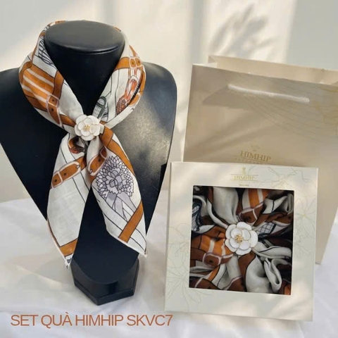 Set Quà 20/10 HimHip Khăn Viscose 53*53cm & Cài Khăn Kèm Túi Hộp Thiệp - 07