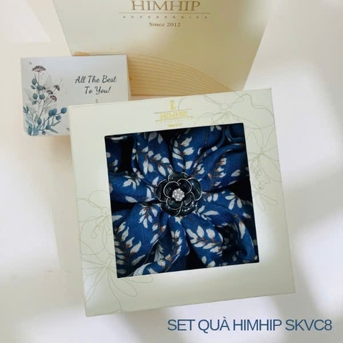 Set Quà 20/10 HimHip Khăn Viscose 53*53cm & Cài Khăn Kèm Túi Hộp Thiệp - 08