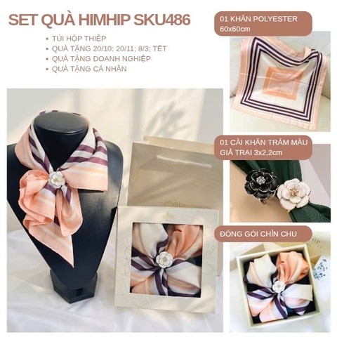 Set Quà 20/11 HimHip Lụa Vuông 60*60cm & Cài Khăn Kèm Túi Hộp Thiệp - 486