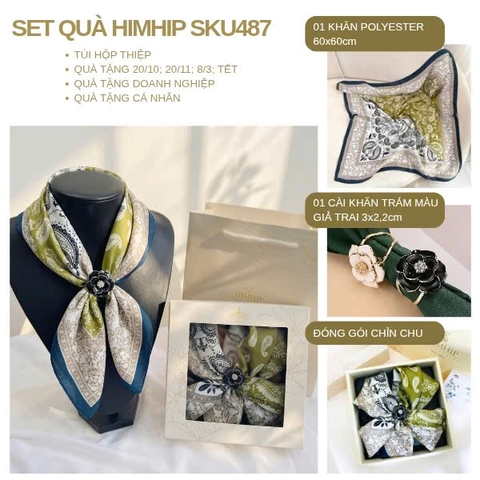 Set Quà 20/11 HimHip Lụa Vuông 60*60cm & Cài Khăn Kèm Túi Hộp Thiệp - 487