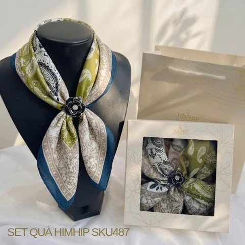 Set Quà 20/11 HimHip Lụa Vuông 60*60cm & Cài Khăn Kèm Túi Hộp Thiệp - 487