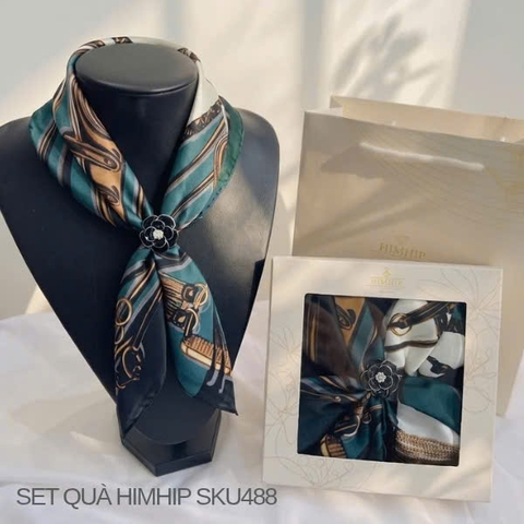 Set Quà 20/11 HimHip Lụa Vuông 60*60cm & Cài Khăn Kèm Túi Hộp Thiệp - 488