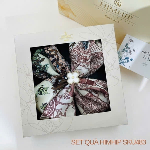 Set Quà 20/11 HimHip Lụa Vuông 60*60cm & Cài Khăn Kèm Túi Hộp Thiệp - 483