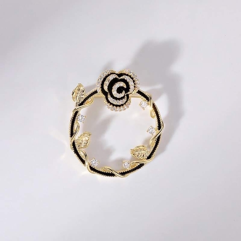 Trâm, Ghim Cài Áo HimHip Vòng Tròn Hoa Hồng Đen Quý Phái HKCC Đính Phale 3,5*4cm