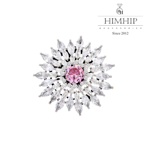 Trâm, Ghim Cài Áo HimHip Hoa Trắng Nhụy Hồng Sang Trọng HKCC Đính Phale 4,2*4,2cm