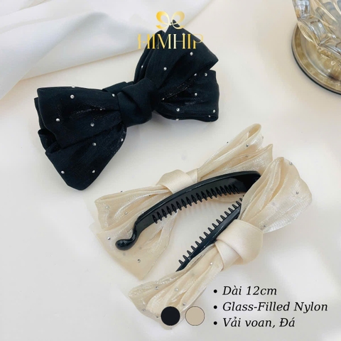 Kẹp Móc Dọc HimHip Resin Nơ Voan Bóng Đính Hạt Lấp Lánh 12cm