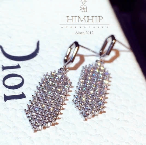 Khuyên Tai Ngắn HimHip Mặt Lục Giác Sang Trọng HKCC Đính Phale 4.1x1.1cm