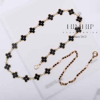 Dây Lưng HimHip Xích Mặt Cỏ 4 Lá 2 Màu Trắng Đen Thanh Lịch 102x2cm