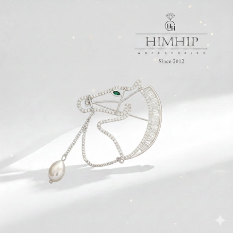 Trâm, Ghim Cài Áo HimHip HKCC Ngựa Tết Phale Phối Hạt Trai Thật 4.2*6.5cm