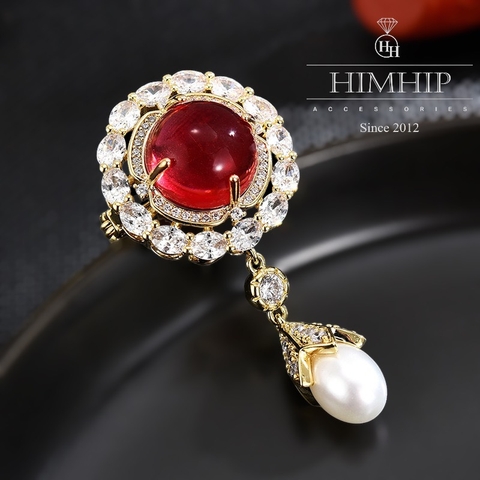 Trâm, Ghim Cài Áo Nhỏ HimHip Bông Hoa Đỏ Dáng Thả Sang Trọng HKCC Mix Trai 2*4,8cm
