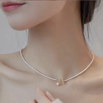 [Thiết Kế] Vòng Cổ HimHip Tinh Thể Ngọc Trai Dáng Trơn Thanh Lịch 38cm