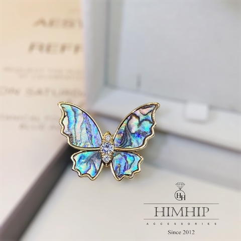 Trâm, Ghim Cài Áo HimHip Bướm Khảm Trai Ánh Xà Cừ Sang Trọng HKCC Đính Phale 4*2,8cm Phụ Kiện Áo Dài