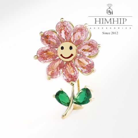Trâm, Ghim Cài Áo Nhỏ HimHip Bông Hoa Mặt Cười Đáng Yêu HKCC Đính Phale 2,5*1,6cm