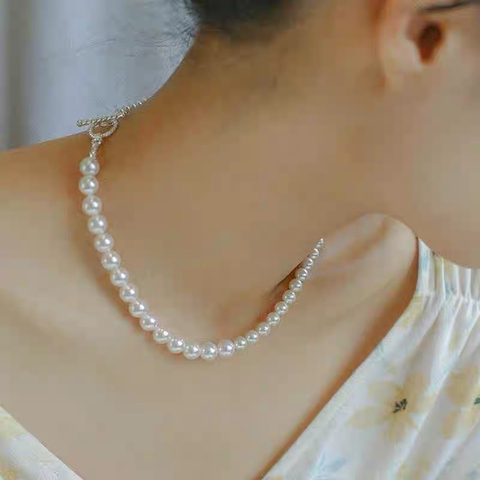 [Thiết kế] Vòng Cổ HimHip Tinh Thể Ngọc Trai 4.6.8Li Mix Khóa Bạc 925 39-41cm Phụ Kiện Áo Dài